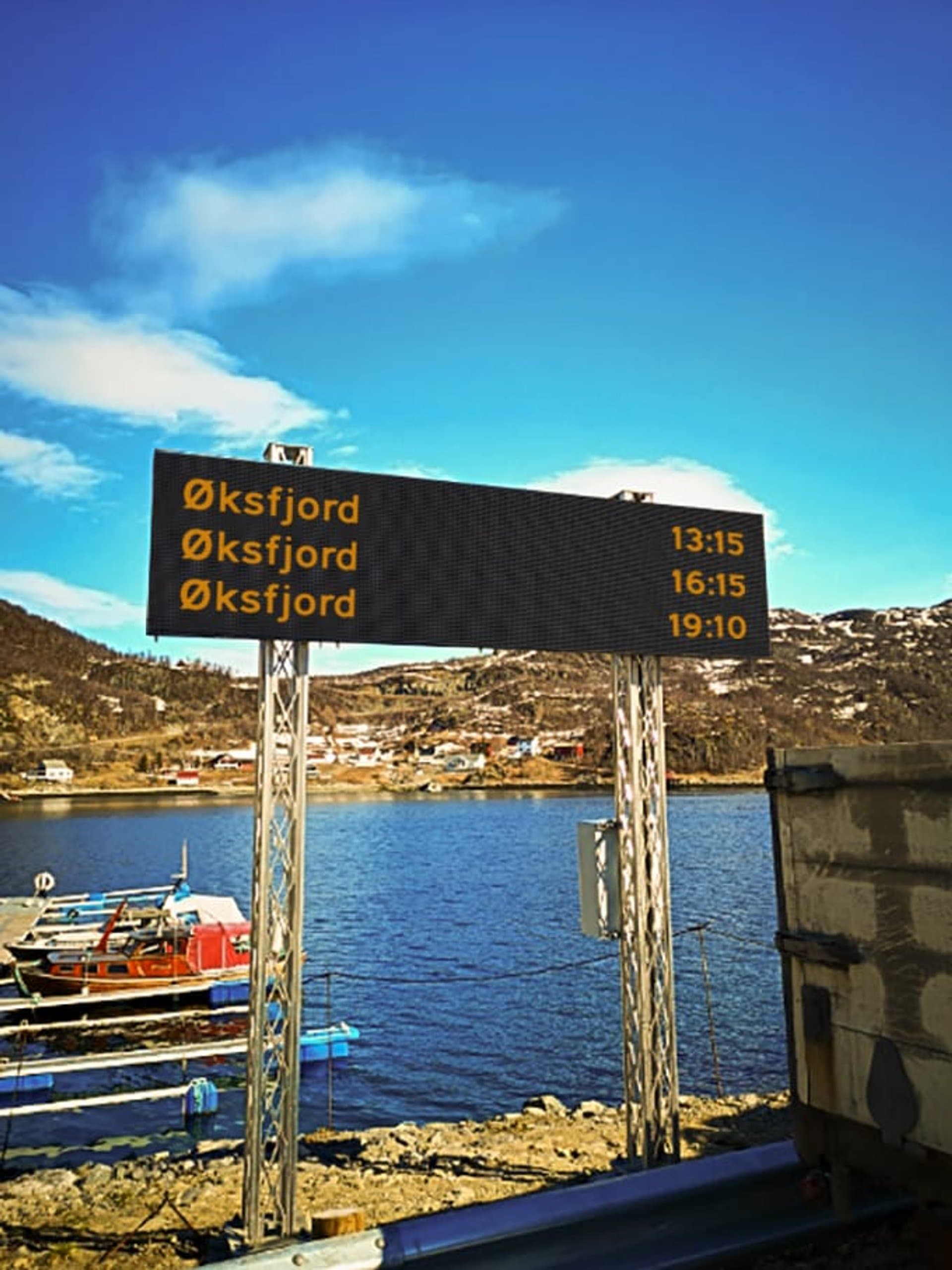 outdoor LED screen (P6) at Grieg Connect — Ferry signage